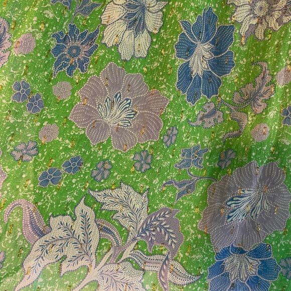 Joie Green Pleat Femme Floral Blouse Cap Sleeves Ruffle Crew Neck size XL - Picture 7 of 13